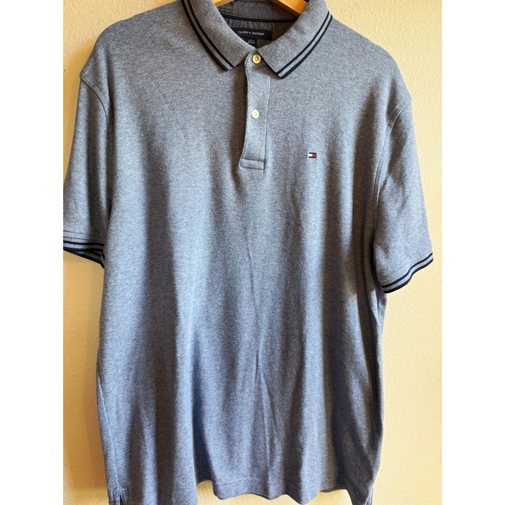 Tommy Hilfiger Men's XL Blue Solid Knit Cotton Custom Fit Logo Polo Shirt